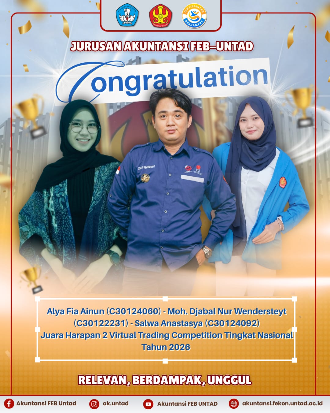 Mahasiswa Akuntansi FEB-UNTAD Sukses Raih Juara Harapan 2 Kompetisi Virtual Trading Nasional BEI